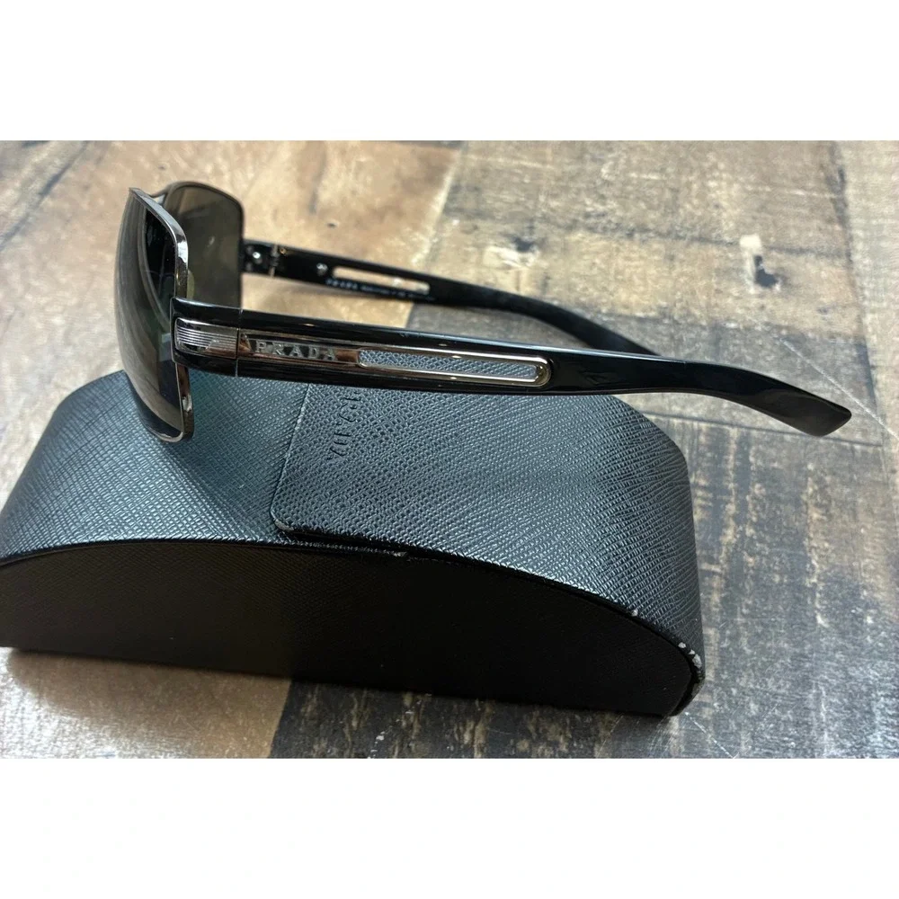 Prada Sunglasses SPR 54I Mens 64-12 Gunmetal Black Polarized Aviator Good